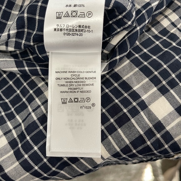 Lauren Ralph Lauren navy and white plaid lightweight 2 pocket button up size Med - Picture 9 of 10